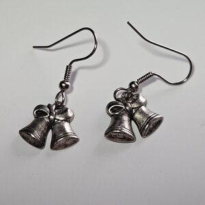 Silver Tone Lightweight Dangling Christmas Bell Earrings